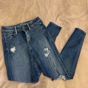 American Eagle Distressed Dark Wash Skinny Jeans